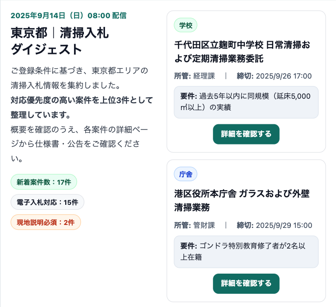 日次配信メールのプレビュー画面